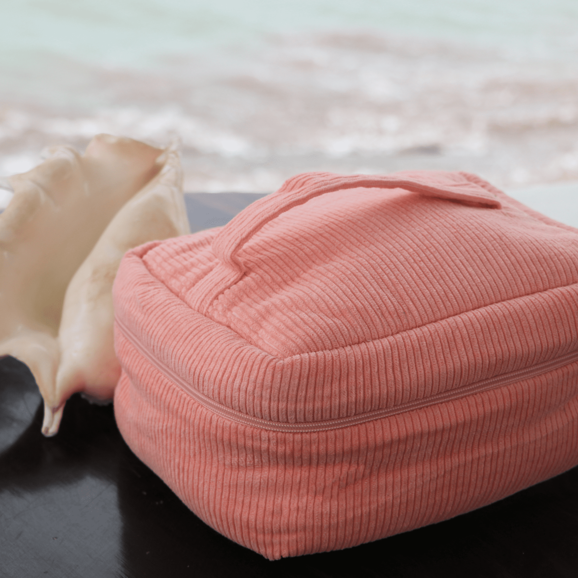Coral Pink Corduroy Velvet - Square Vanity Pouch