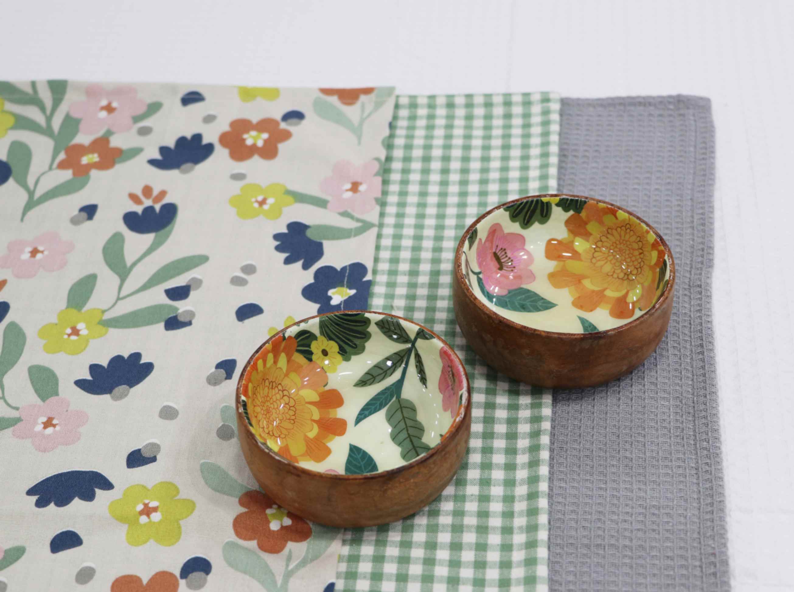 100% COTTON FLORAL PRINT BLOOM AND CHECK KITCHEN TOWEL SET