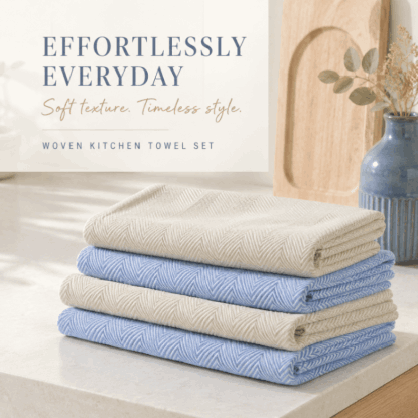 100% COTTON COASTAL HERRINGBONE KITCHEN TOWEL SET