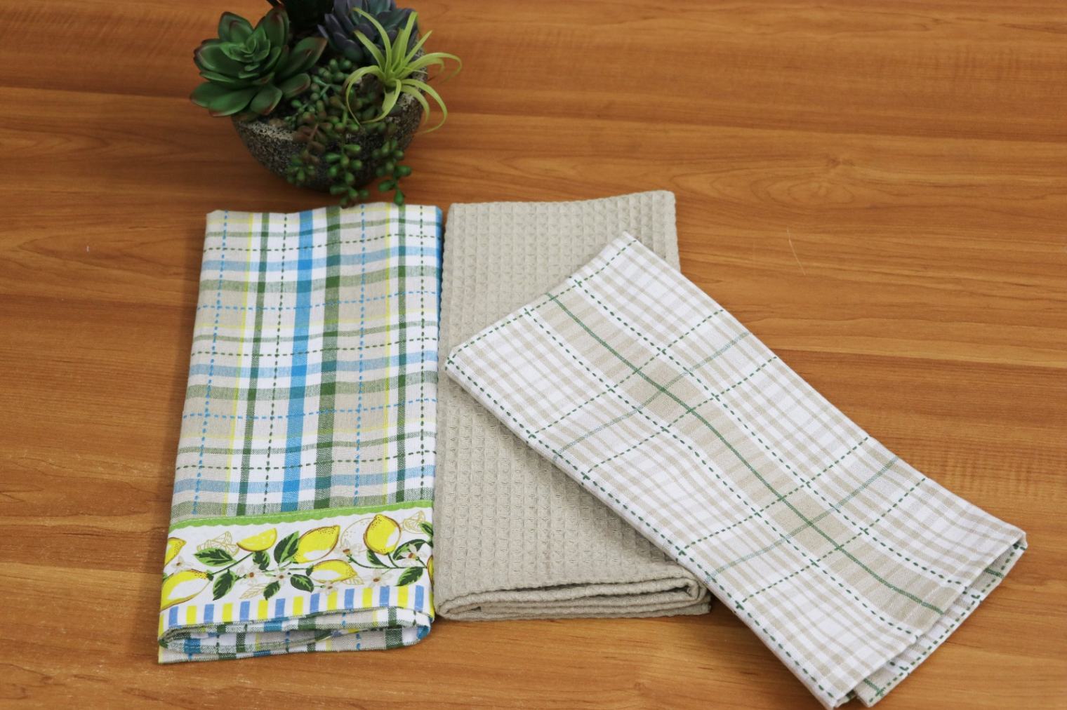 100% COTTON LEMON GROVE PLAID KITCHEN TOWEL SET