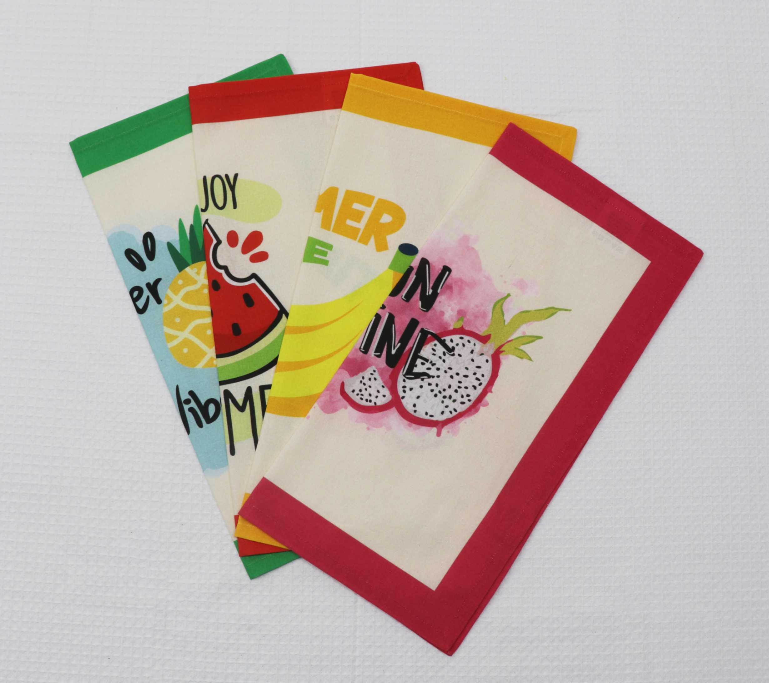100% SOFT COTTON FRUITY SUMMER FUN KIDS LUNCH TOWELS / NAPKINS