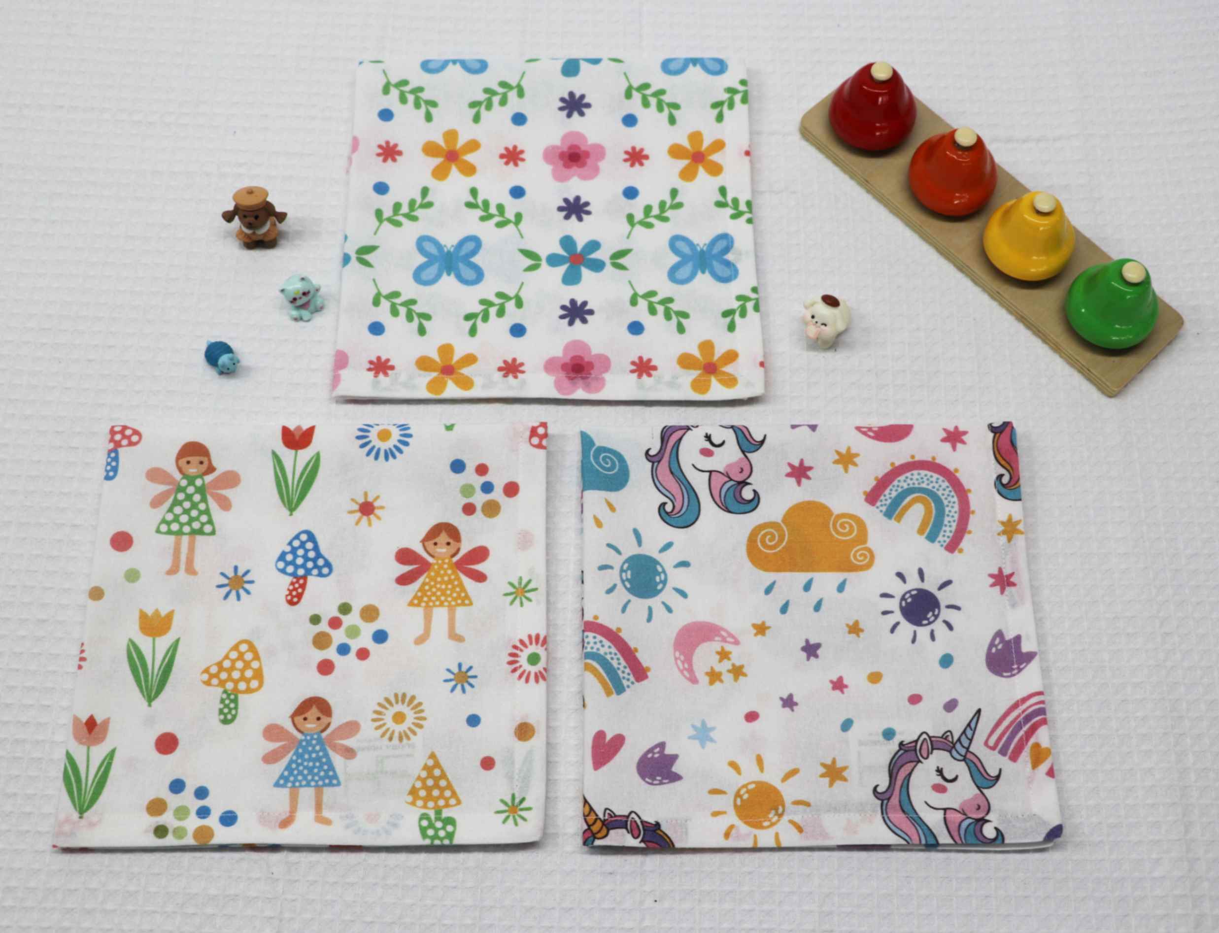 100% SOFT COTTON BLOOMS and RAINBOWS KIDS LUNCH TOWELS / NAPKINS