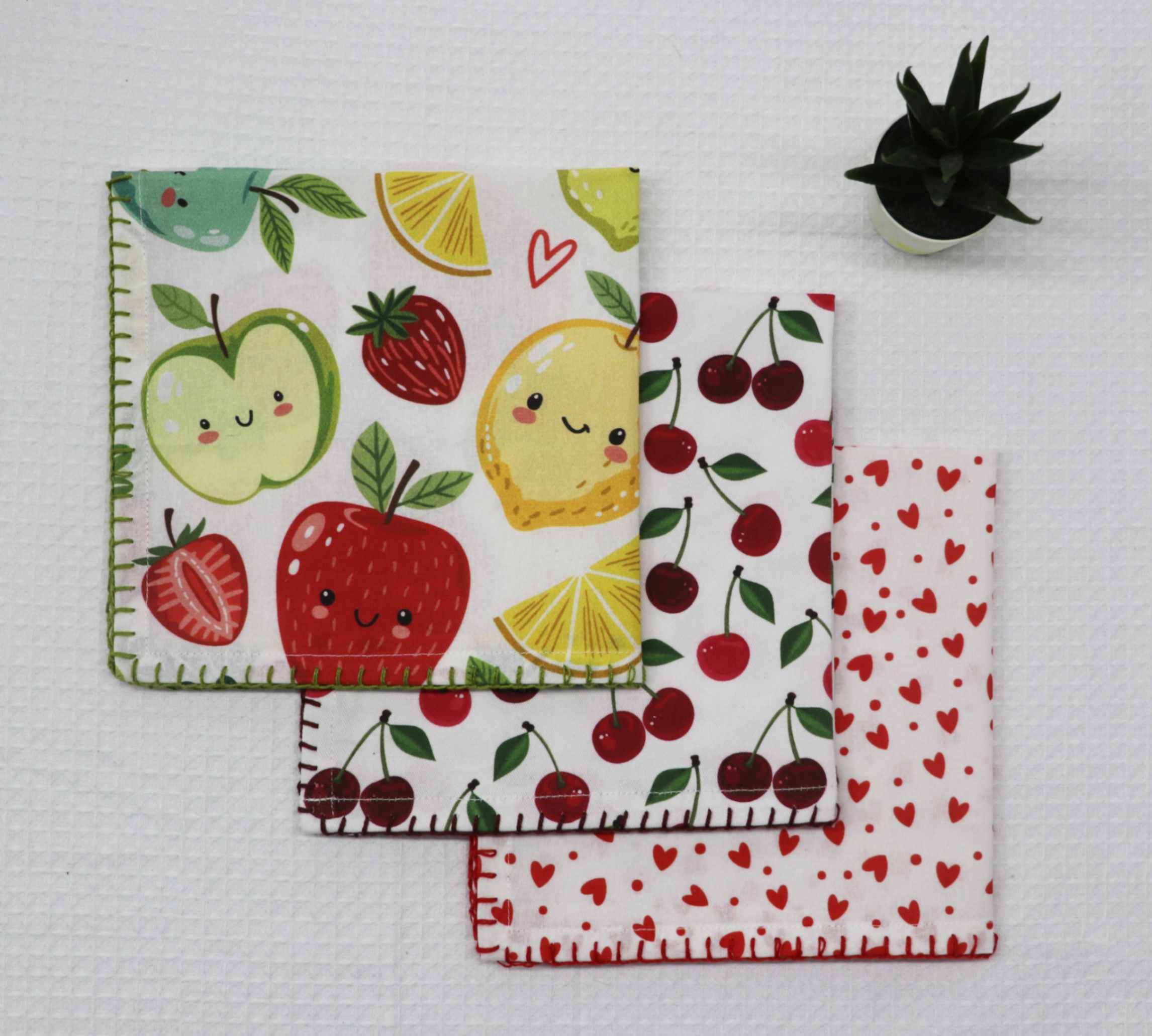 100% SOFT COTTON SWEET FRUIT PICNIC KIDS LUNCH TOWELS / NAPKINS