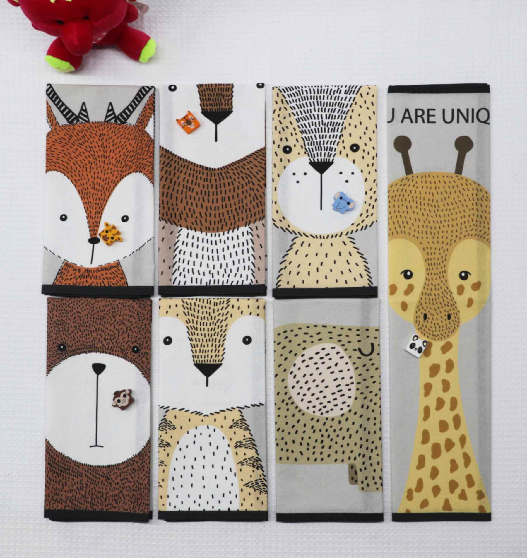 100% SOFT COTTON WOODLAND FRIENDS KIDS LUNCH TOWELS / NAPKINS
