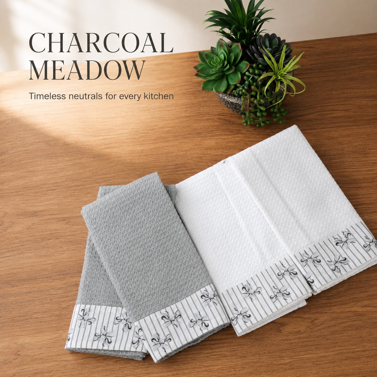100% COTTON MONOCHROME WILD FLOWER KITCHEN TOWEL SET