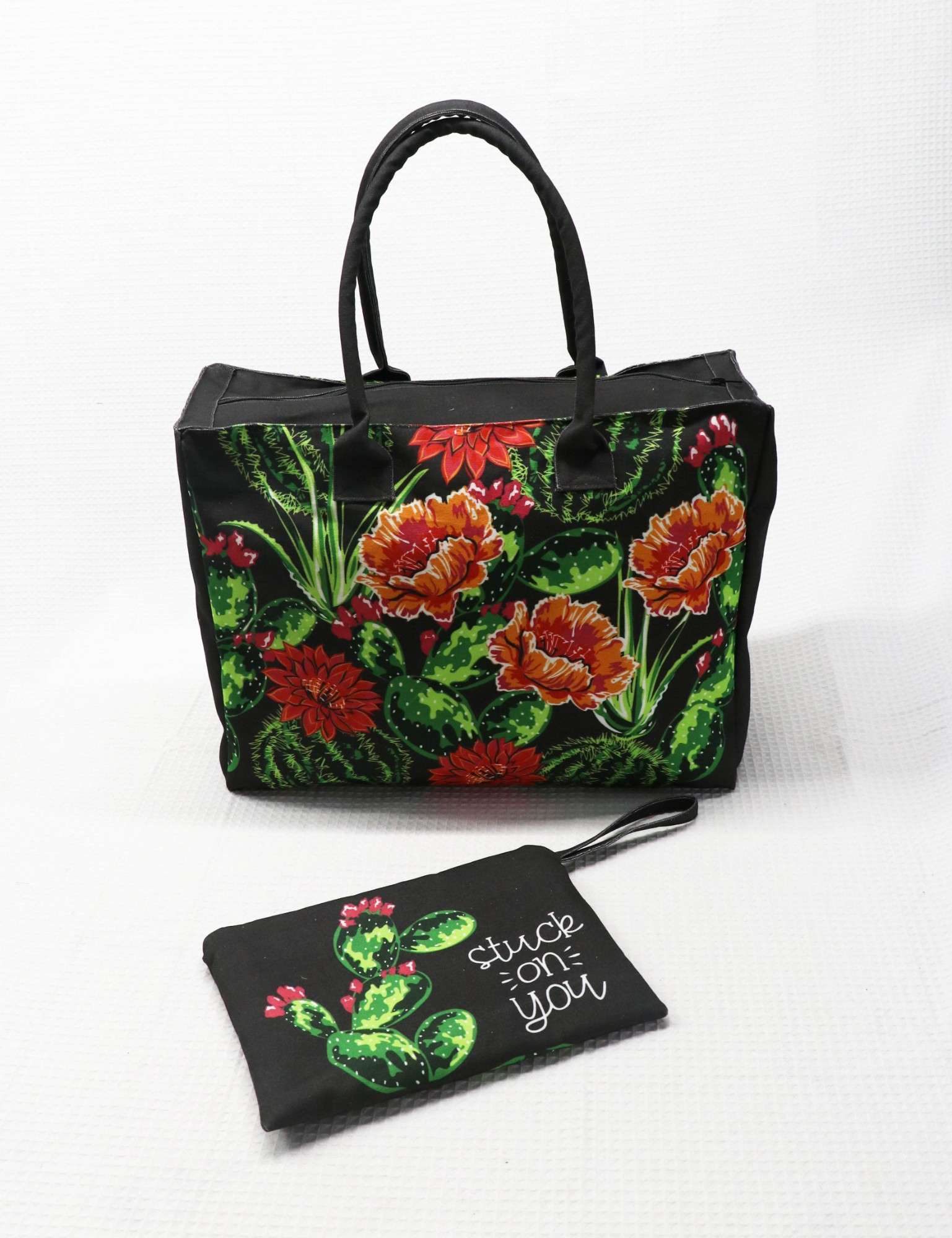 Tropical Cactus Bloom 2-Piece Tote Bag and Pouch Set