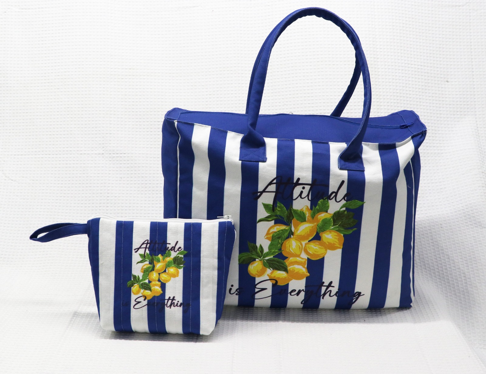 Navy Stripe Lemon Tote  Bag