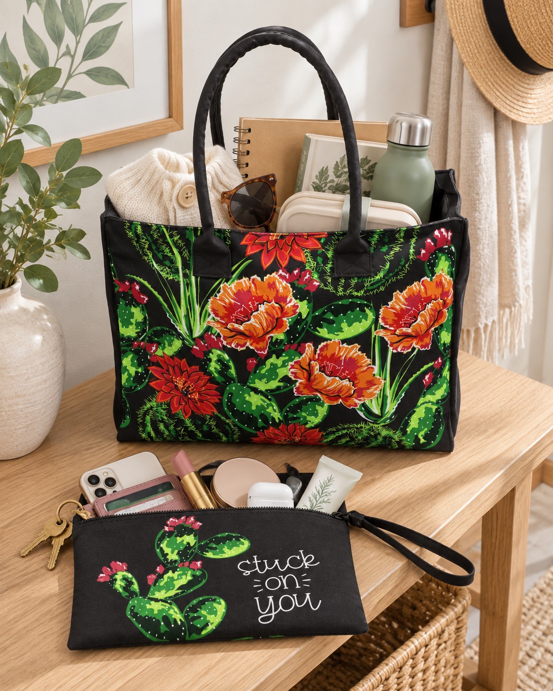 Bloom Cactus 2-Piece Tote Bag and Pouch Set