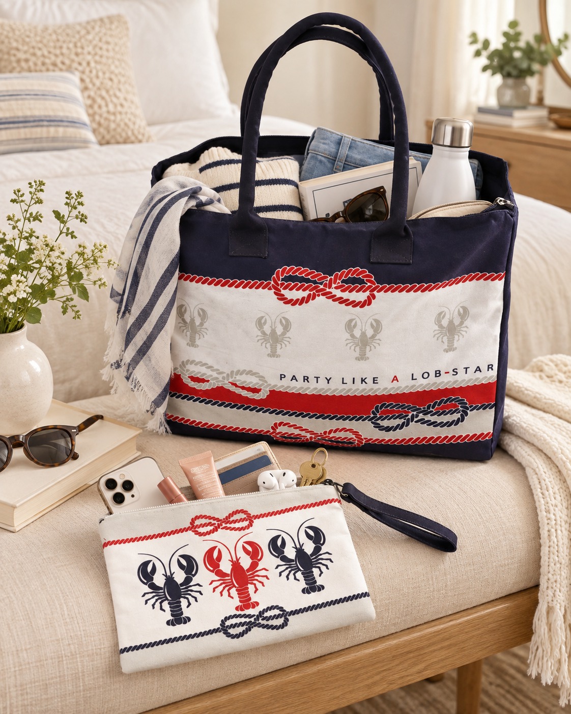 Lobster 2-Piece Tote Bag and Pouch Set