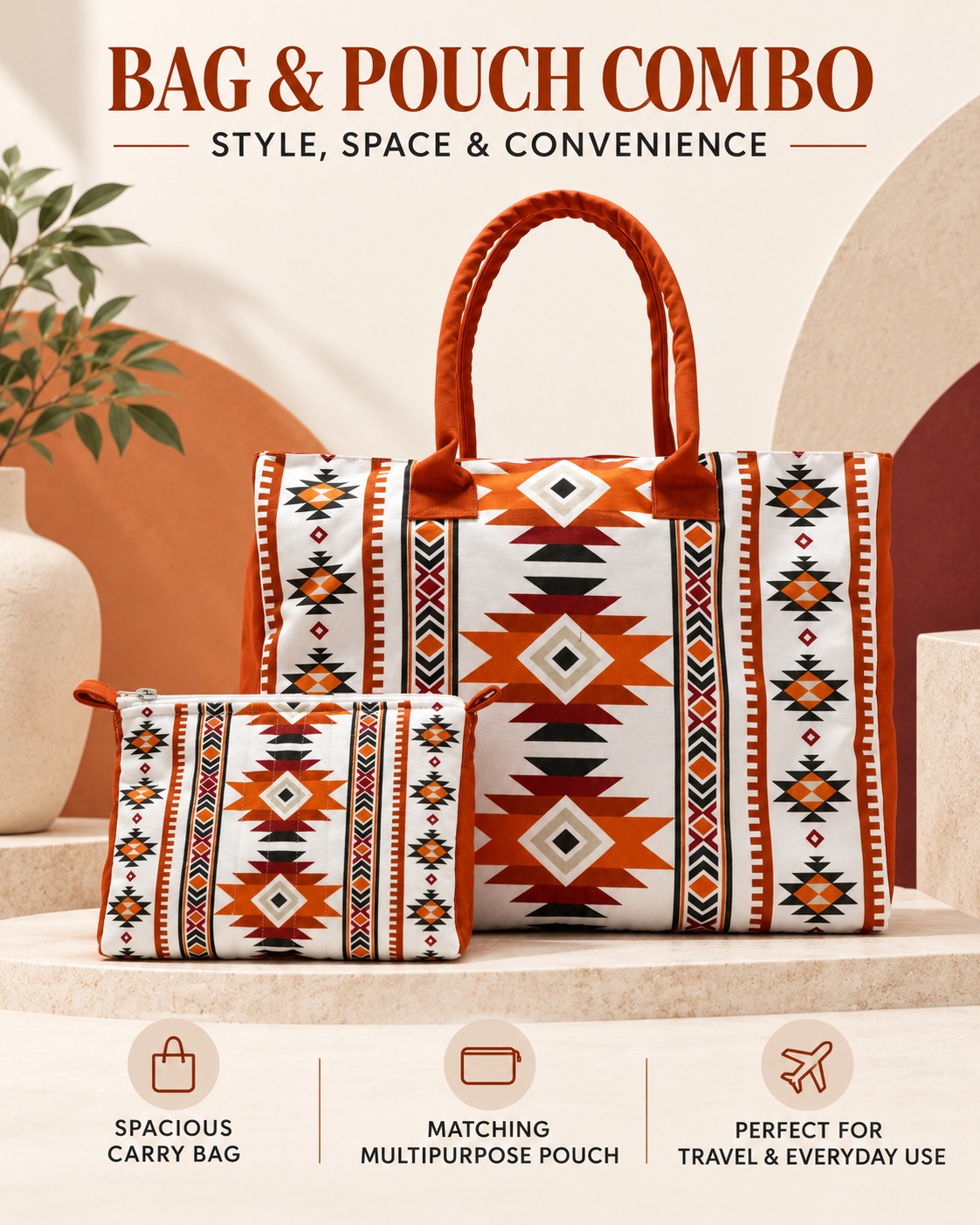 Terracotta 2-Piece Tote Bag and Pouch Set