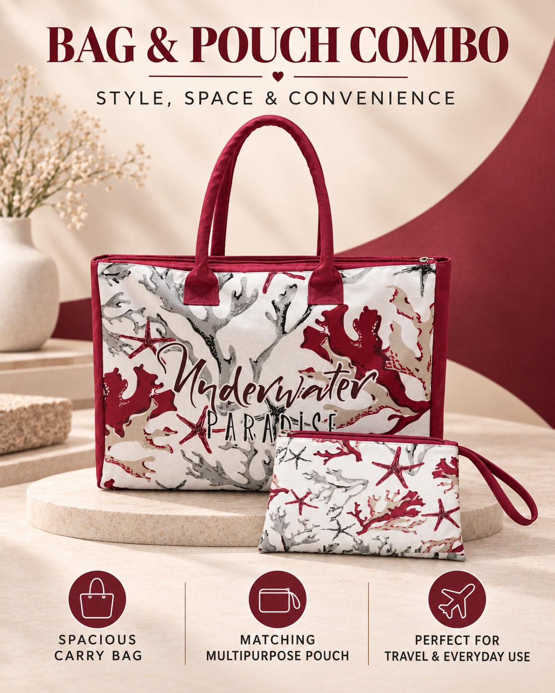 Underwater Paradise 2-Piece Tote Bag and Pouch Set