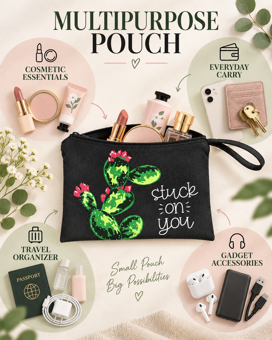 Cactus Charm Multipurpose Wristlet Pouch