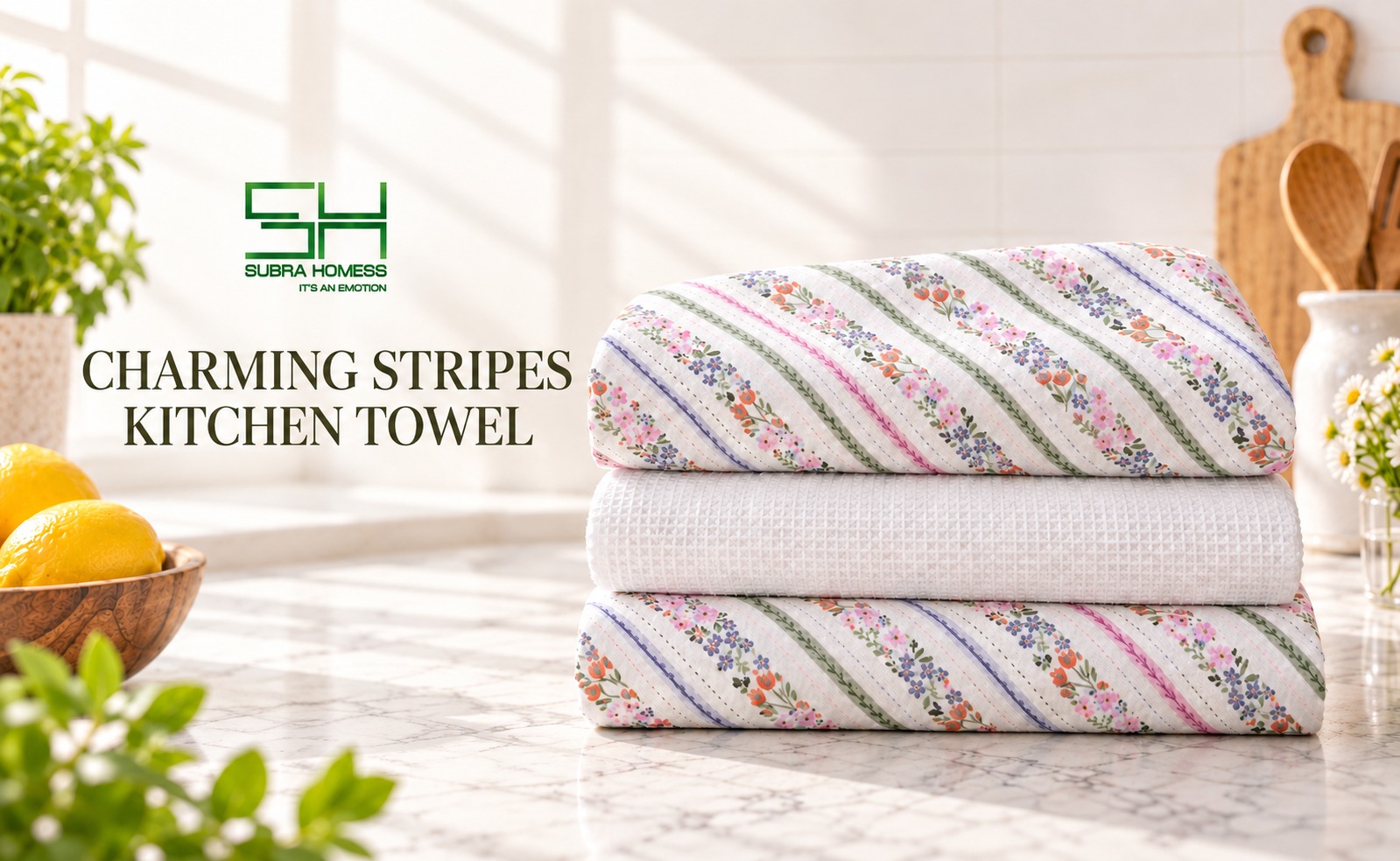 100% Cotton Charming Stripes Kitchen Towel Set