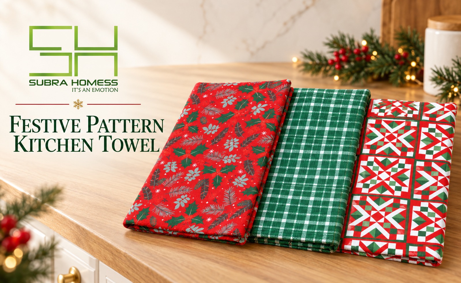 100% Cotton Festive Pattern Kitchen Towel Set