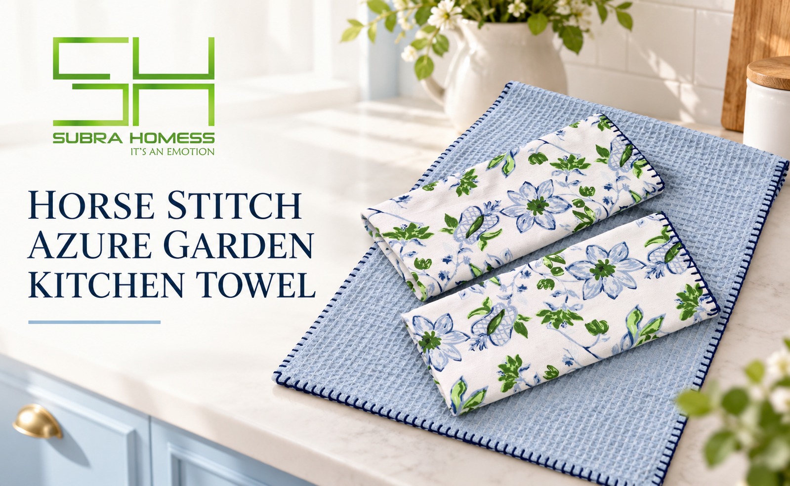 100% Cotton horse stitch Azure Garden Kitchen Towels