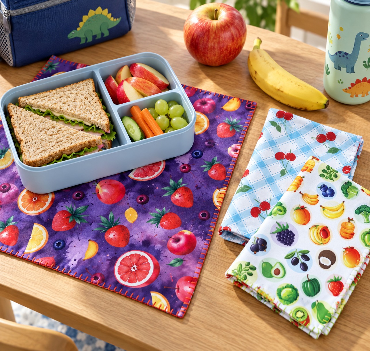 100% Cotton Fun and Fruity Kids’ Lunch Towels / Napkins