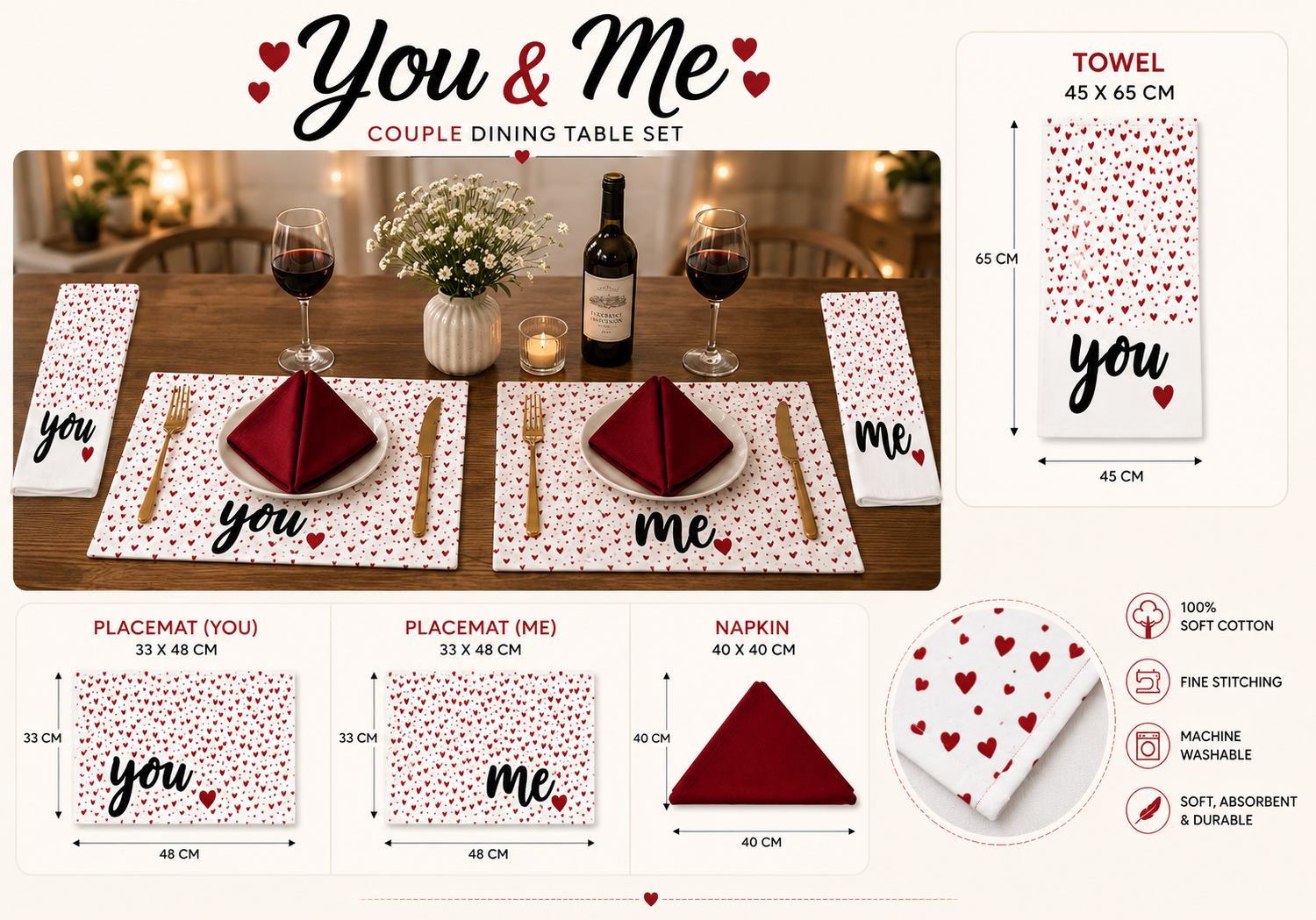 100% Cotton You and Me – Couple Dining Set