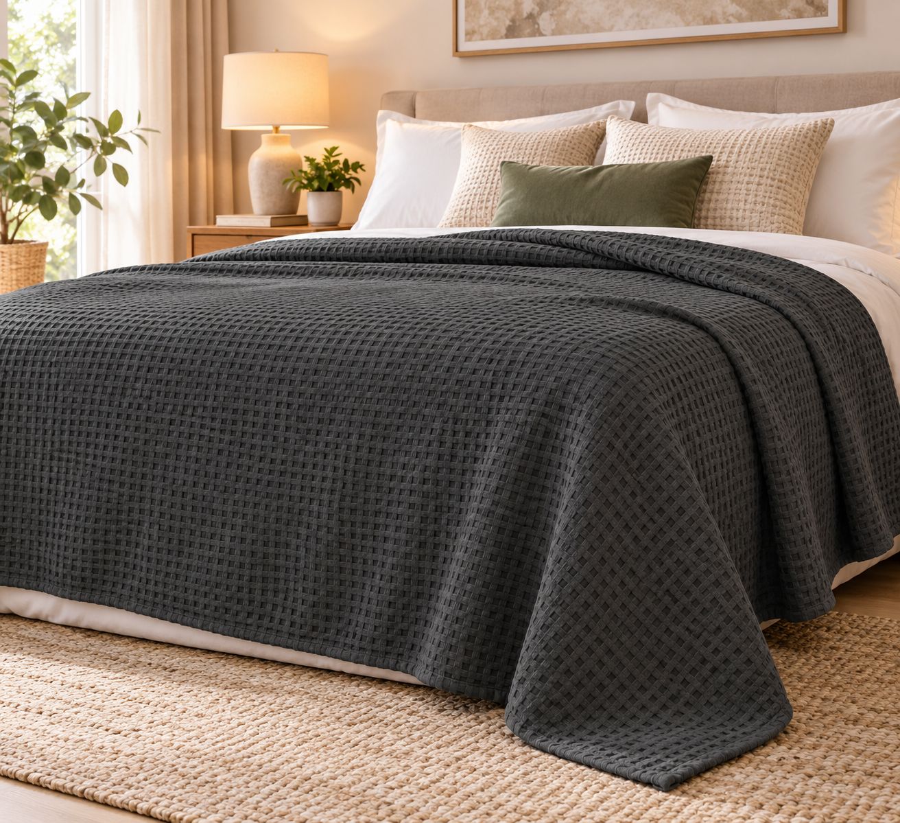 100% Organic Cotton Waffle Blanket - Grey