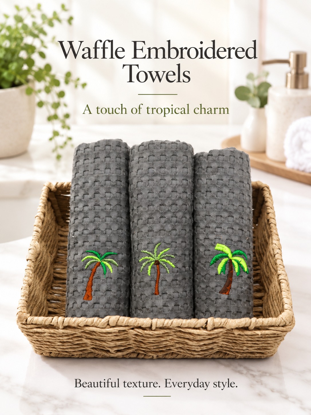 100% Cotton Waffle Hand Towels - Grey