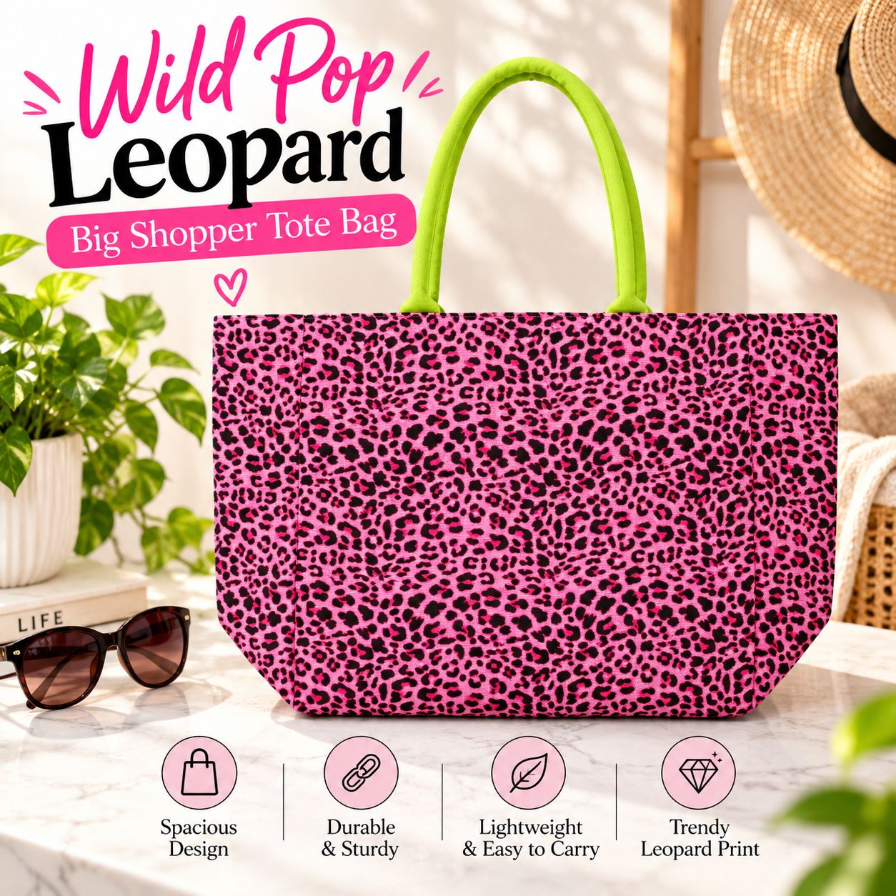 Wild Pop Leopard Big Shopper Tote Bag
