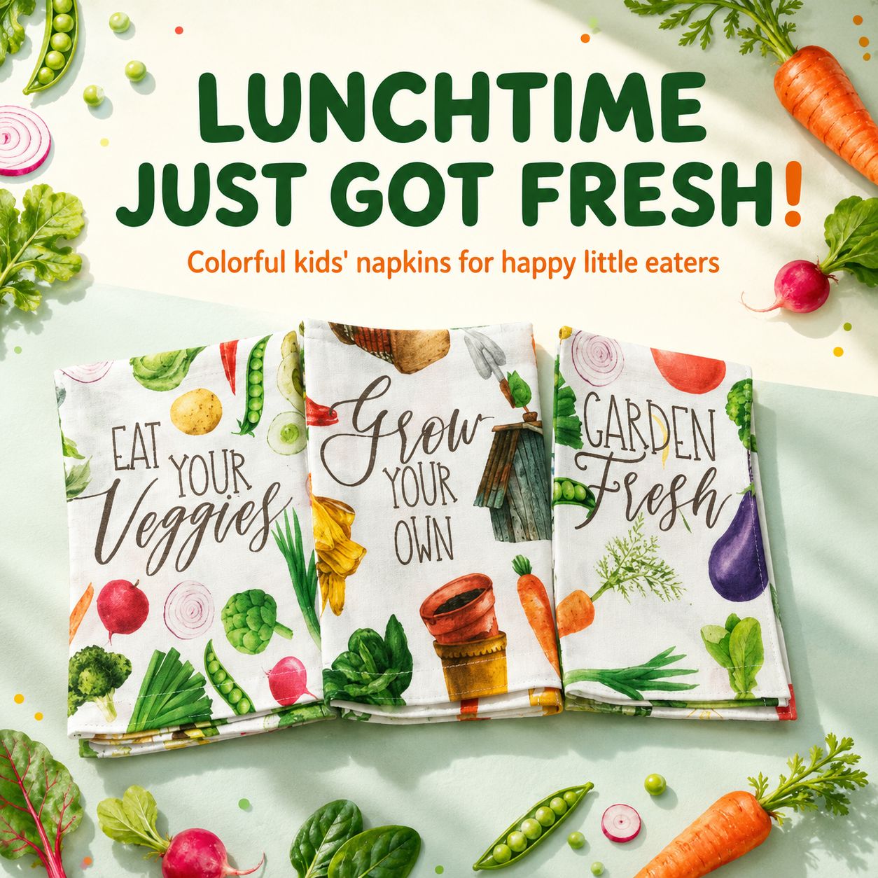 100% Cotton Garden Fresh Veggies Kitchen Towels Set Featured