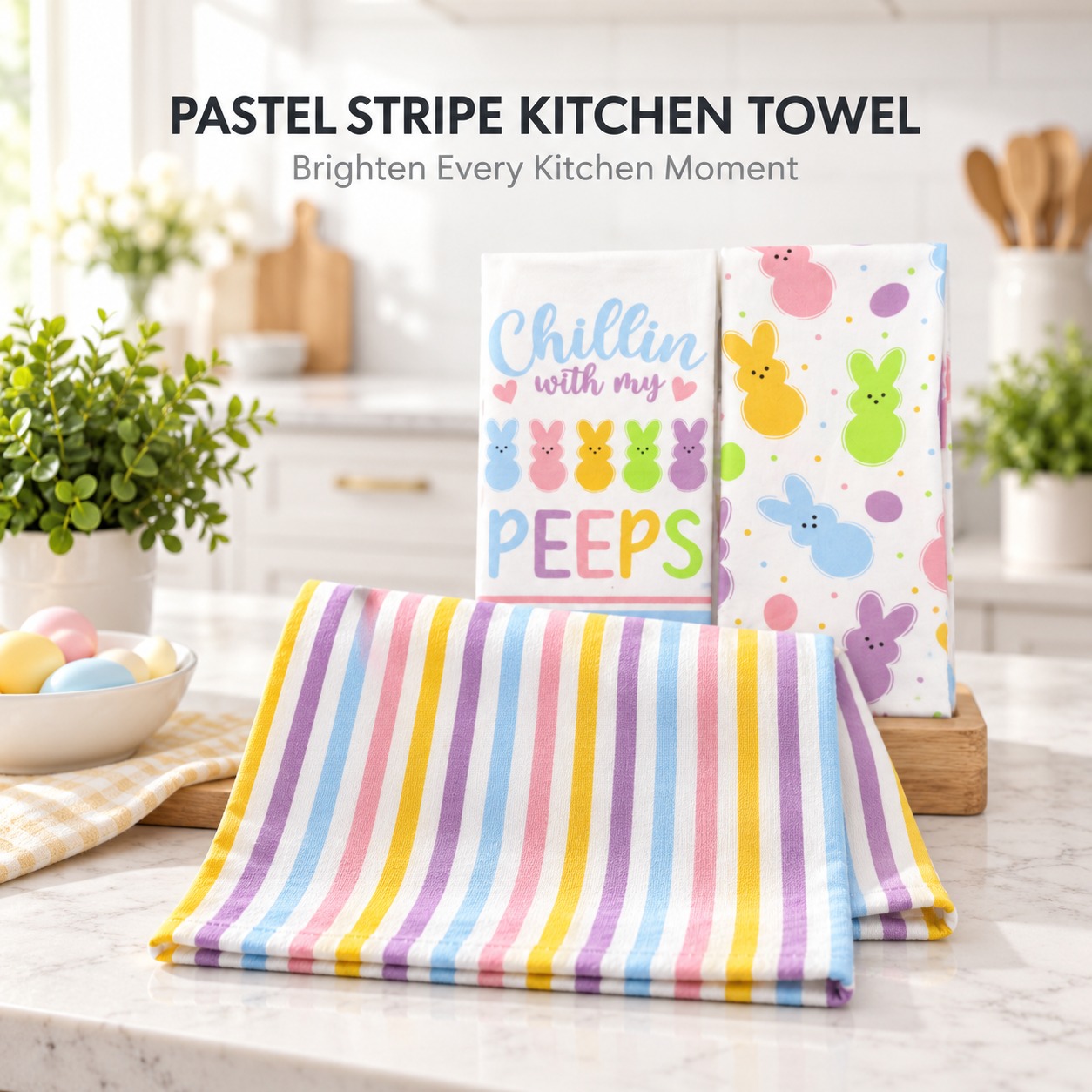 100% Cotton Bunnies and Colours Kitchen Towels set