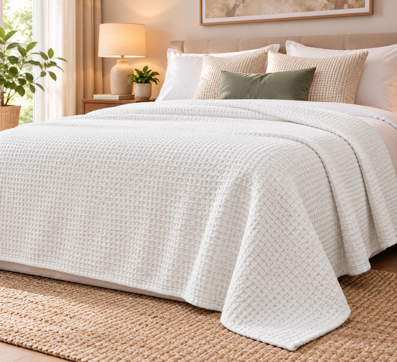 100% Organic Cotton Waffle Blanket - White