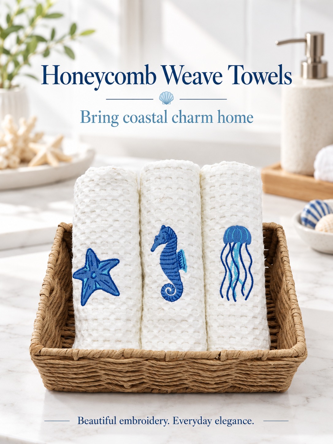 100% Cotton Waffle Hand Towels - White