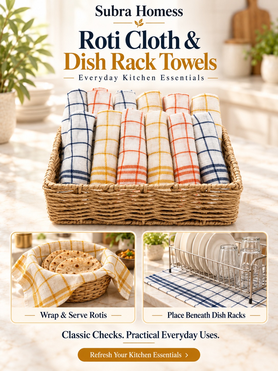 Roti Cloth and Dish Rack Towels - Set of 12