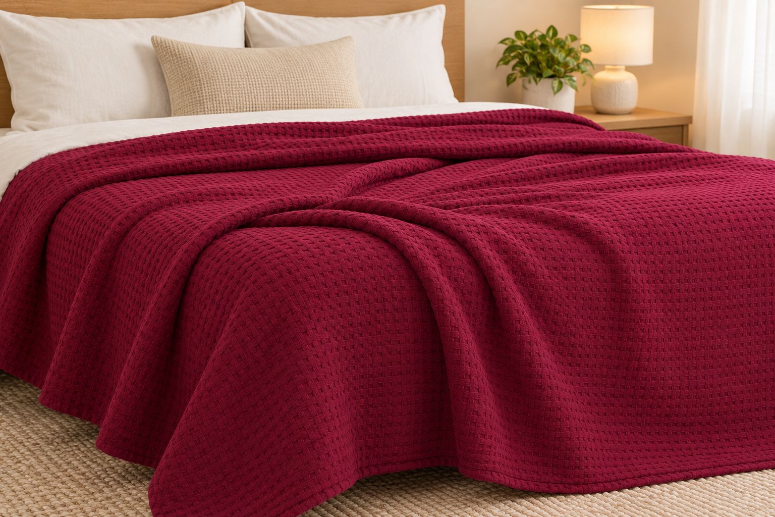 100% Organic Cotton Waffle Blanket - Burgundy