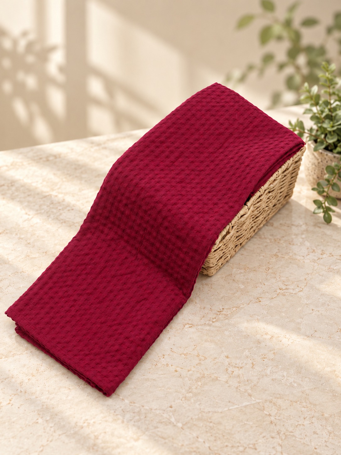 Pure Comfort Waffle Bath Towel - Burgundy