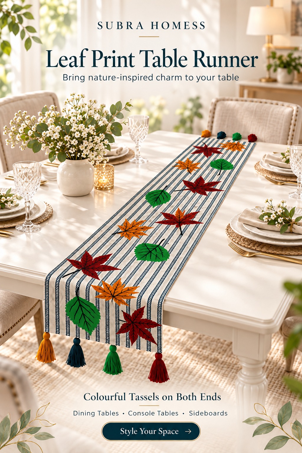 100% Cotton Autumn Leaves Table Runner