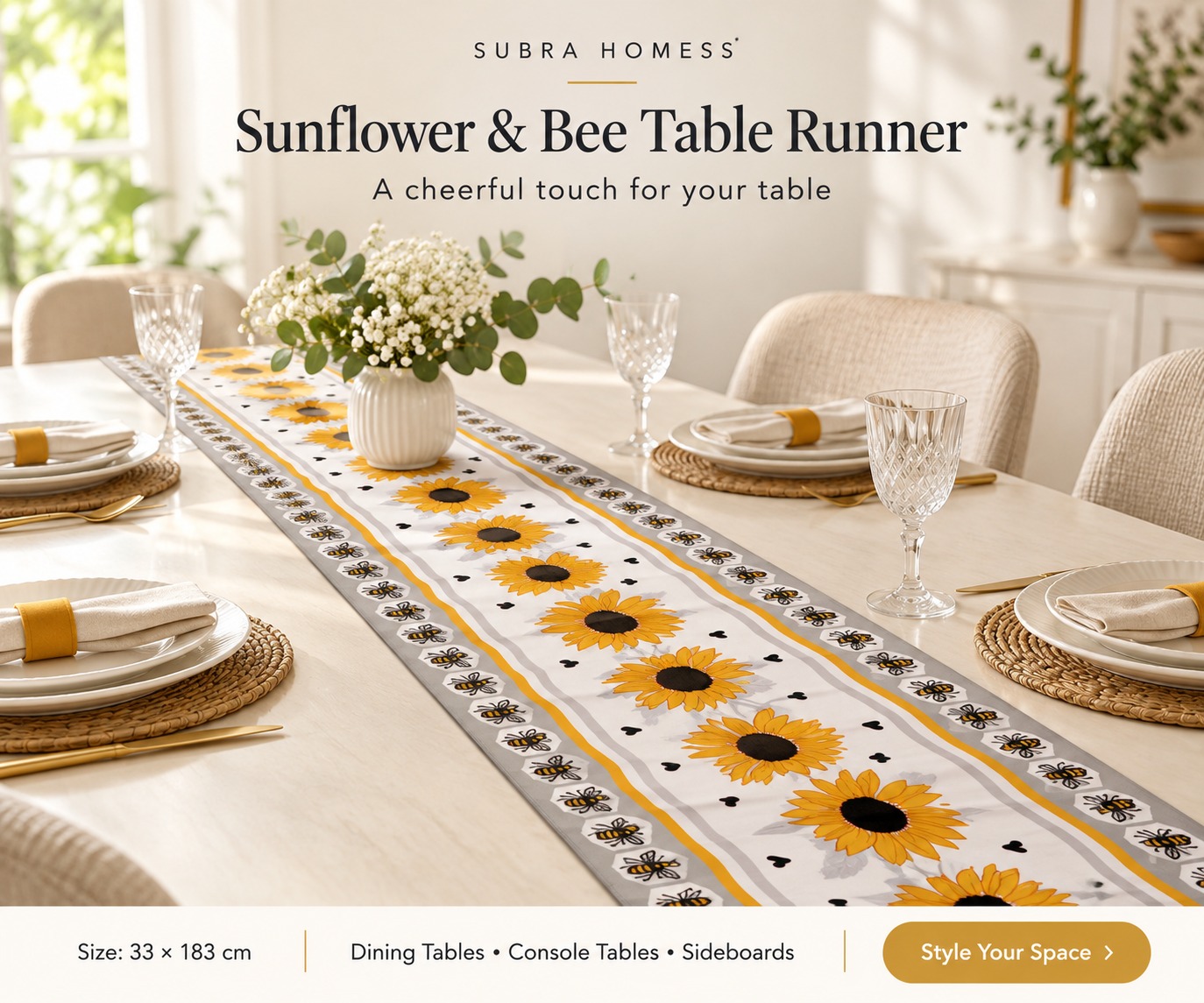 100% Cotton Queen Bee Table Runner