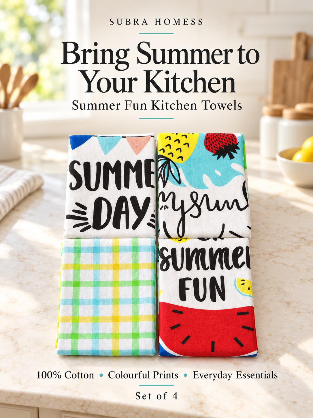 100% Cotton Summer Fun Kitchen Towels