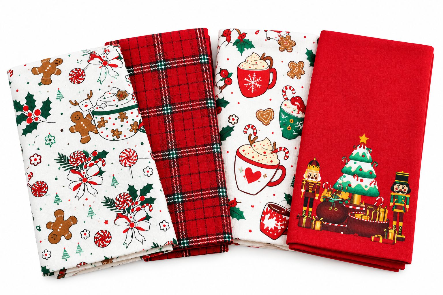 100% Cotton  Christmas Cheer Printed Kitchen Towel Set