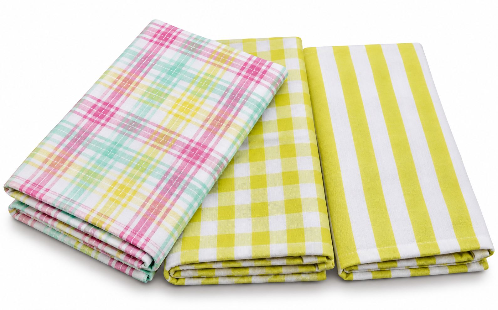100% Cotton Sunny Pastel Stripe and Check Kitchen Towel Set
