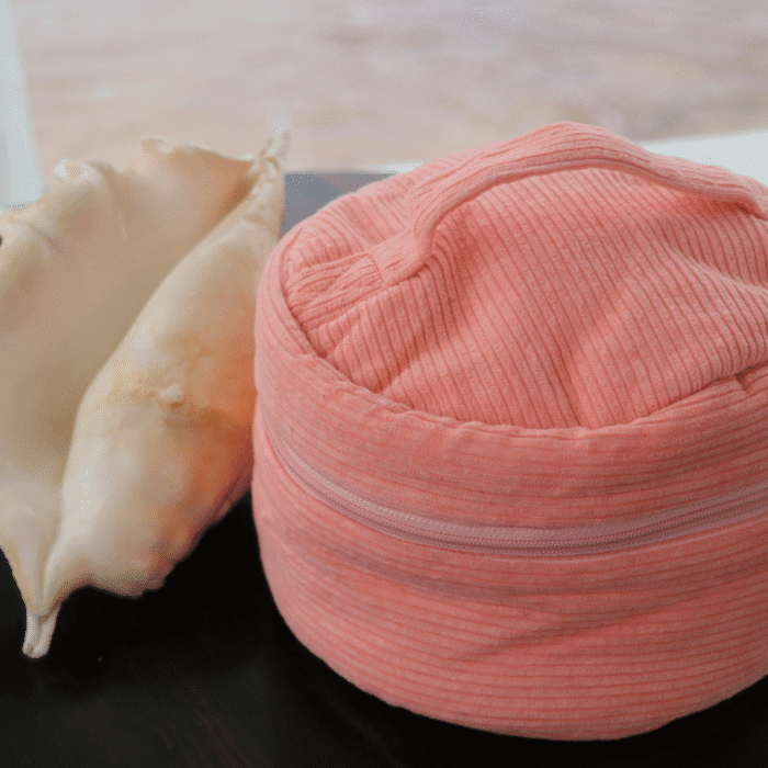 Coral Pink Corduroy Velvet Vanity Pouch - Round