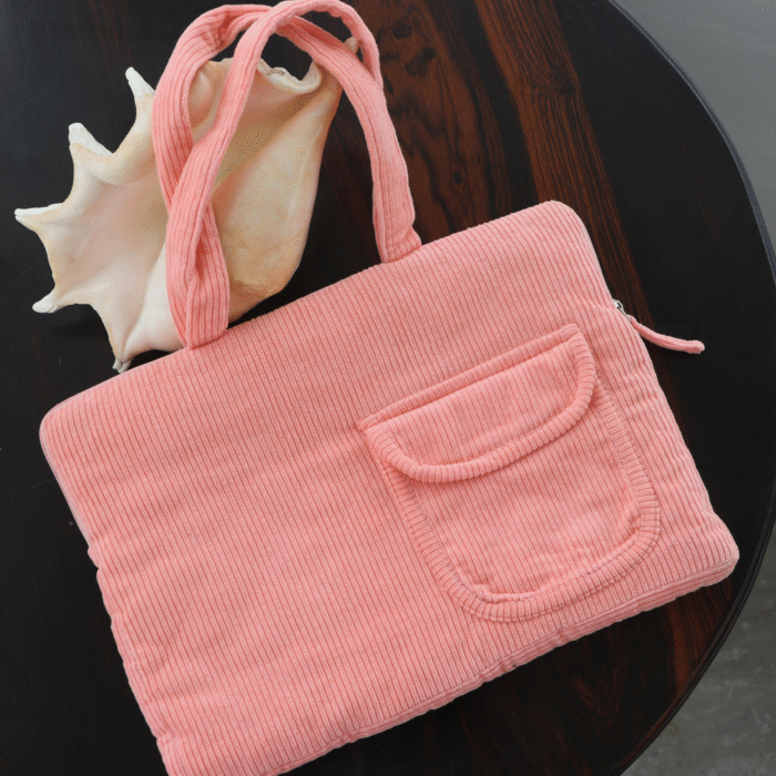 Coral Pink Corduroy Velvet Laptop Bag
