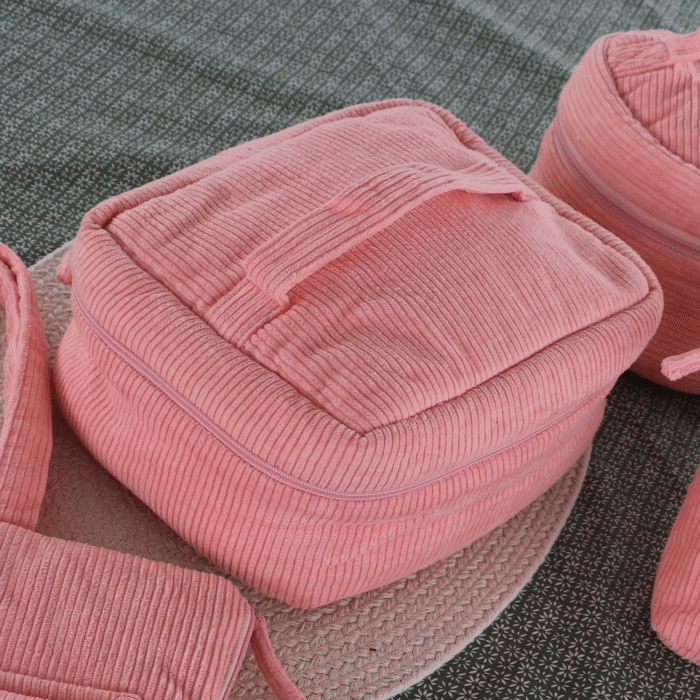 Coral Pink Corduroy Velvet - Square Vanity Pouch