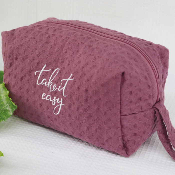 Embroidery Waffle Vanity Pouch - Easy to care for